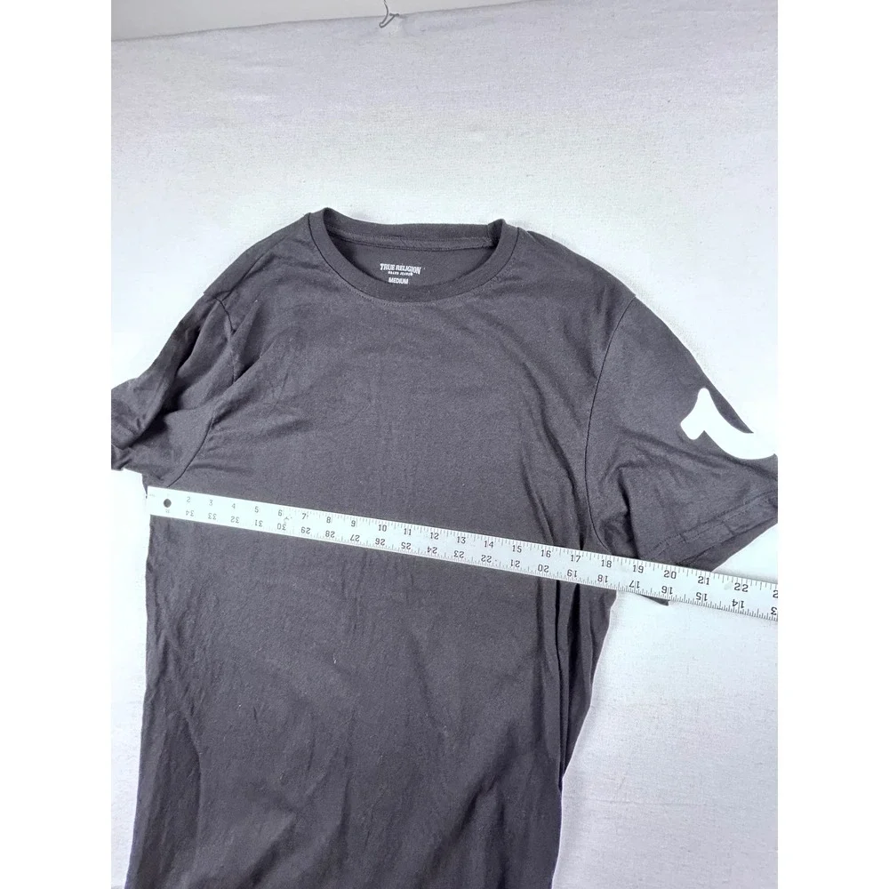 True Religion Mens Black Horseshoe Logo Sleeve Graphic T-Shirt Medium RN 90737